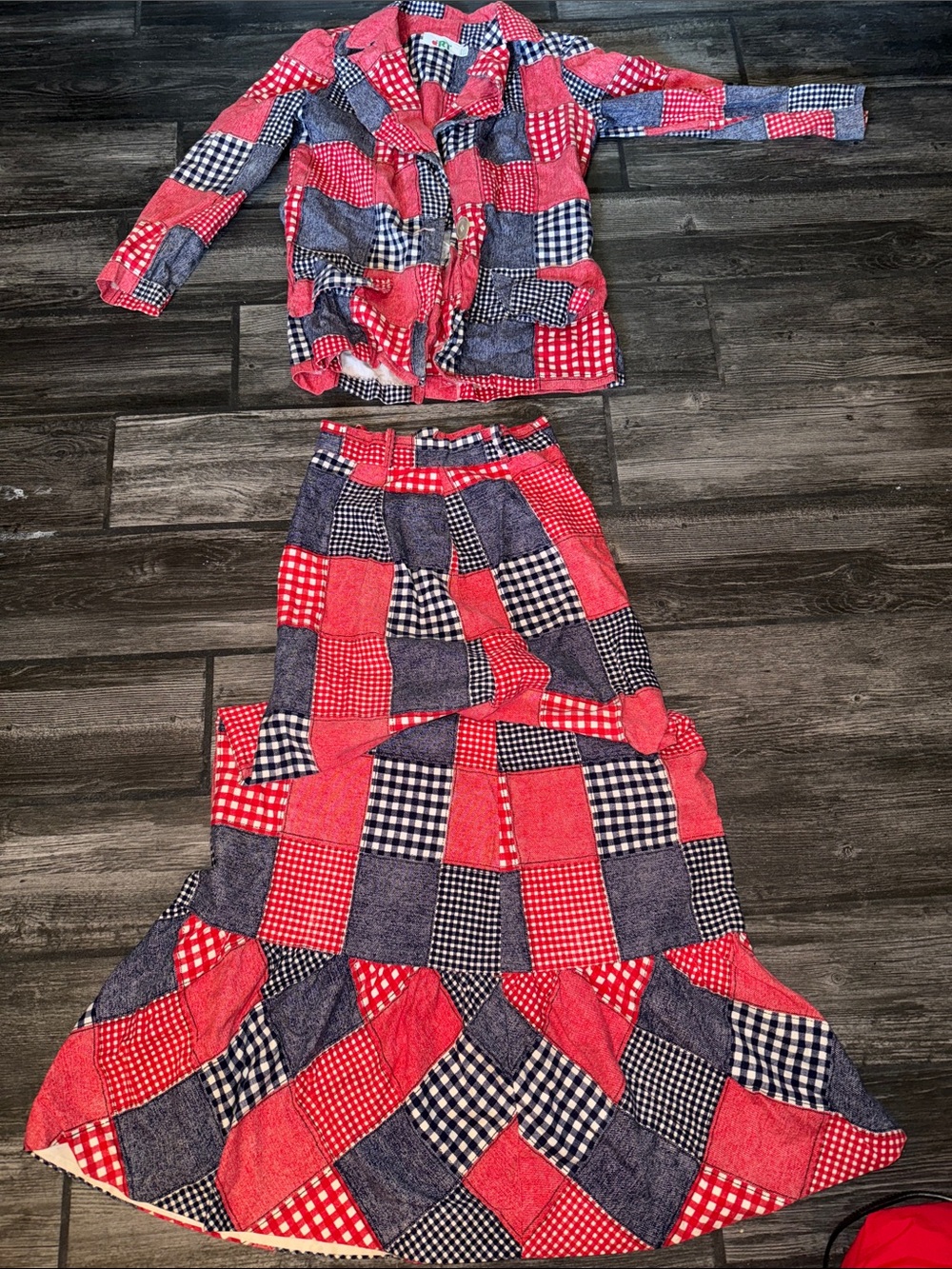 Patchwork Two-Piece skirt vintage Russ 60s 70s juniors small